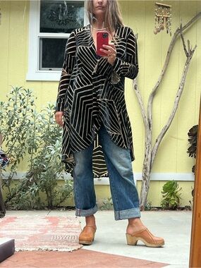 Flynn Skye Black and Tan Geometric Velvet Duster